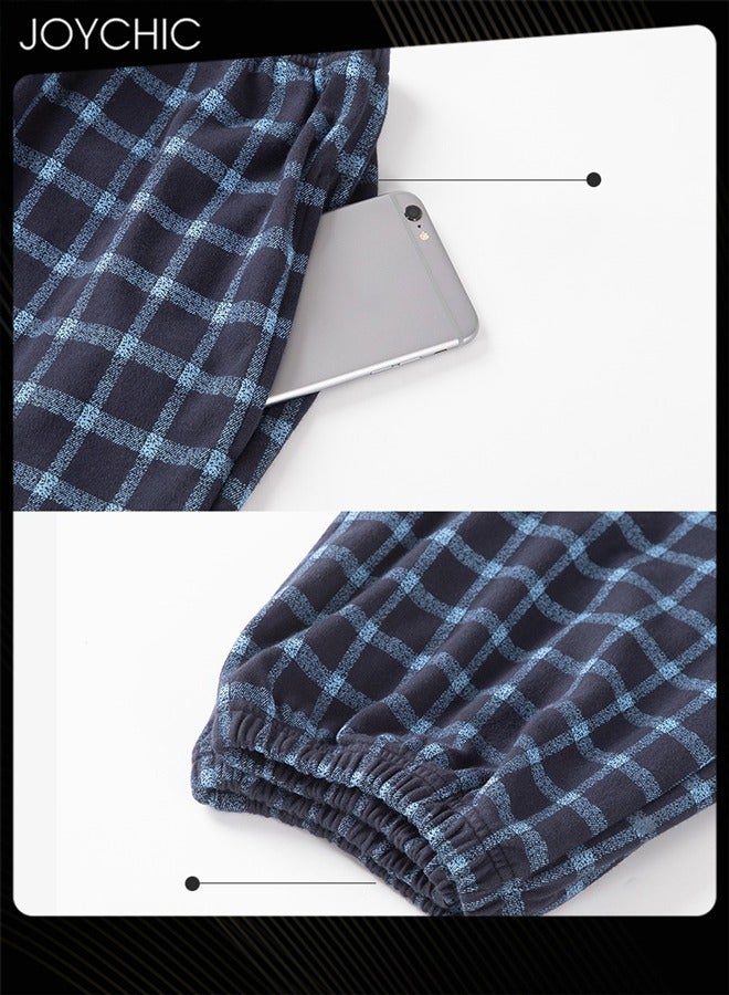 Joychic 2-piece Men Summer Modal Cotton Silk Pajama Set  Lattice Pattern Skin-friendly Breathable Home Sleepwear for Teenagers Men - Image 4