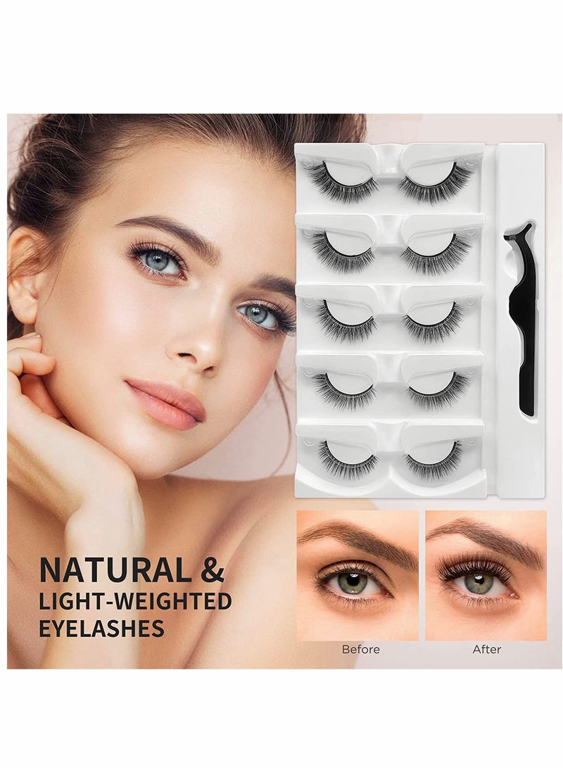 Excefore رموش لاصقة ذاتية اللصق قابلة لإعادة الاستخدام بمظهر طبيعي، لا تحتاج إلى كحل أو غراء وسهلة الارتداء، 5 أزواج من الرموش الصناعية اللاصقة للرجال والنساء - Image 2