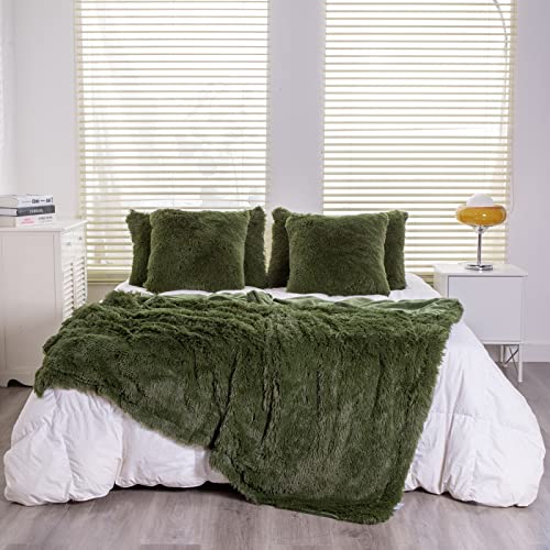 YUSOKI Olive Green Faux Fur Throw Blanket,2 Layers,50" x 60" Cozy Plush Fluffy Blanket Furry Fuzzy Warm Cute Shaggy Blanket for Fall Bed Living Room Décor Baby Women Pet - Image 3