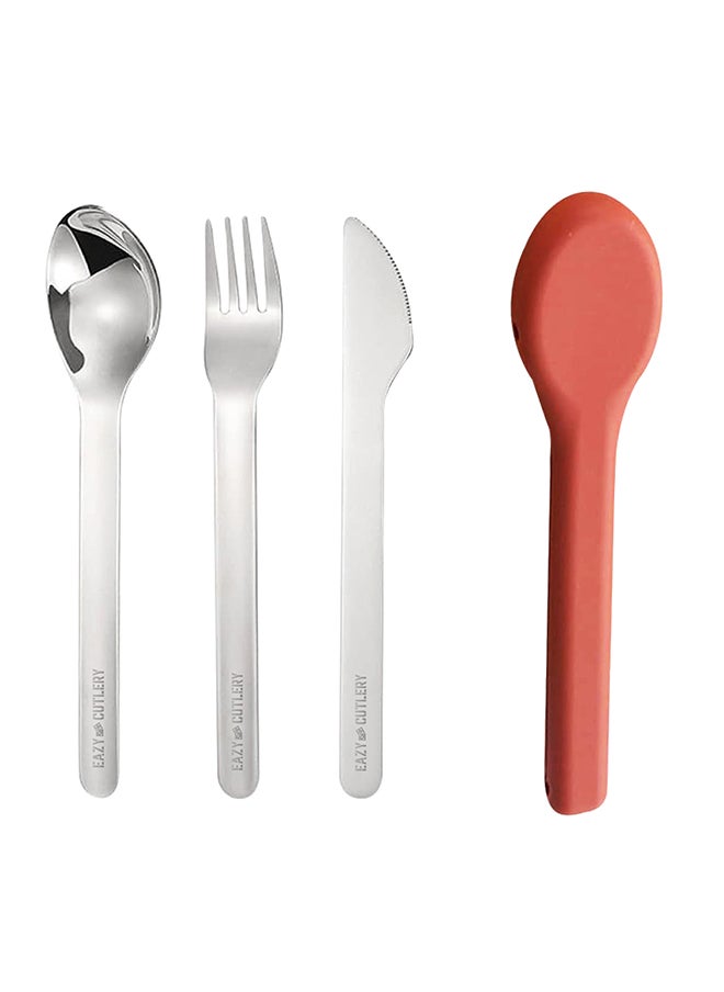 Eazy Kids Cutlery Set - Stainless Steel Spoon, Fork And Knife With Silicone Case (Pink)  - Image 1