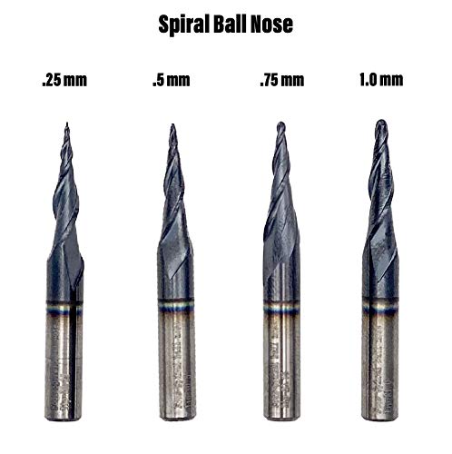 Foos - Tapered Angle Ball Tip - 1/4 Shank -Solid Carbide - TiAIN Coated Router Bits (4 Piece Set 1.0mm; .75mm; .5mm; .25mm;) - Image 2
