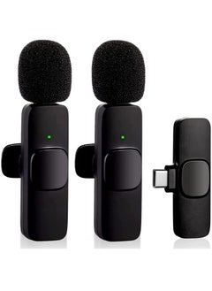 Wireless Lavalier Microphone for Type-C Phone, Plug-Play Wireless Mic with 2 Microphone for USB-C Android Phone Video Recording, Interview, Vlog, Auto Sync and Noise Reduction