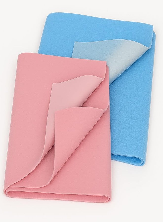 Anti-PeelingFleece Extra Absorbent Quick Dry Sheet for Baby, Baby Bed Protector, Waterproof Baby Sheet, Small Size 50x70cm, Pack of 2, Sky Blue & Salmon Rose - Image 1