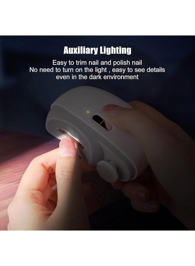 ihomeshop Electric Nail Clippers 2-in-1 – USB-C Rechargeable Automatic Trimmer & Polisher, 2-Speed, LED Light, Built-in Nail Storage, 130 g Portable, Safe for Newborn to Adult, White - Image 2