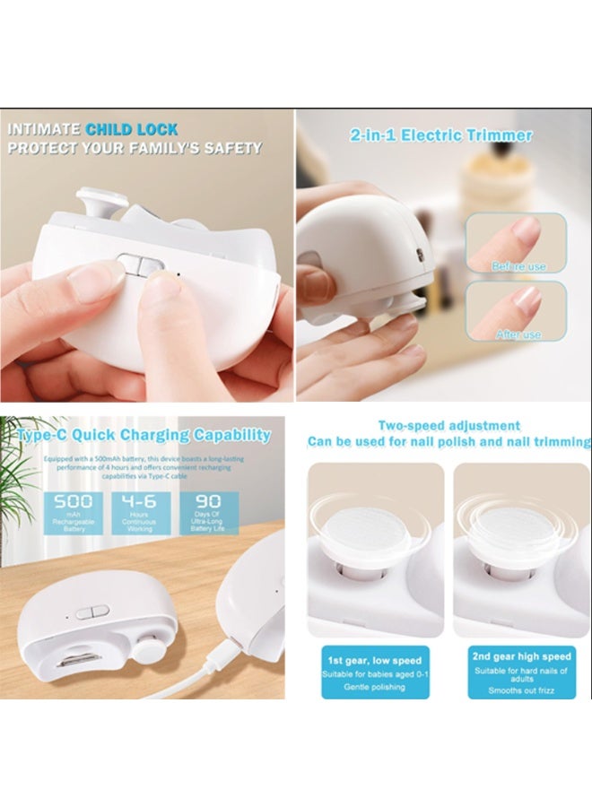 ihomeshop Electric Nail Clippers 2-in-1 – USB-C Rechargeable Automatic Trimmer & Polisher, 2-Speed, LED Light, Built-in Nail Storage, 130 g Portable, Safe for Newborn to Adult, White - Image 3