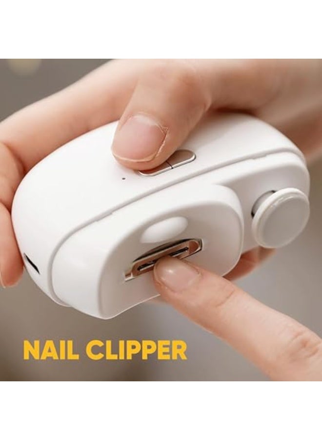 ihomeshop Electric Nail Clippers 2-in-1 – USB-C Rechargeable Automatic Trimmer & Polisher, 2-Speed, LED Light, Built-in Nail Storage, 130 g Portable, Safe for Newborn to Adult, White - Image 5