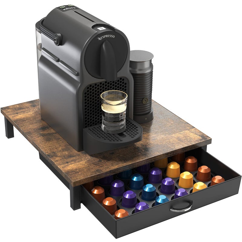 Deco Brothers Wooden Coffee Pod Drawer Compatible with 42 Nespresso Original Line Capsules, Rustic Brown - Image 1