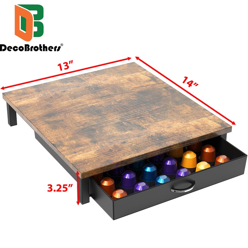 Deco Brothers Wooden Coffee Pod Drawer Compatible with 42 Nespresso Original Line Capsules, Rustic Brown - Image 3