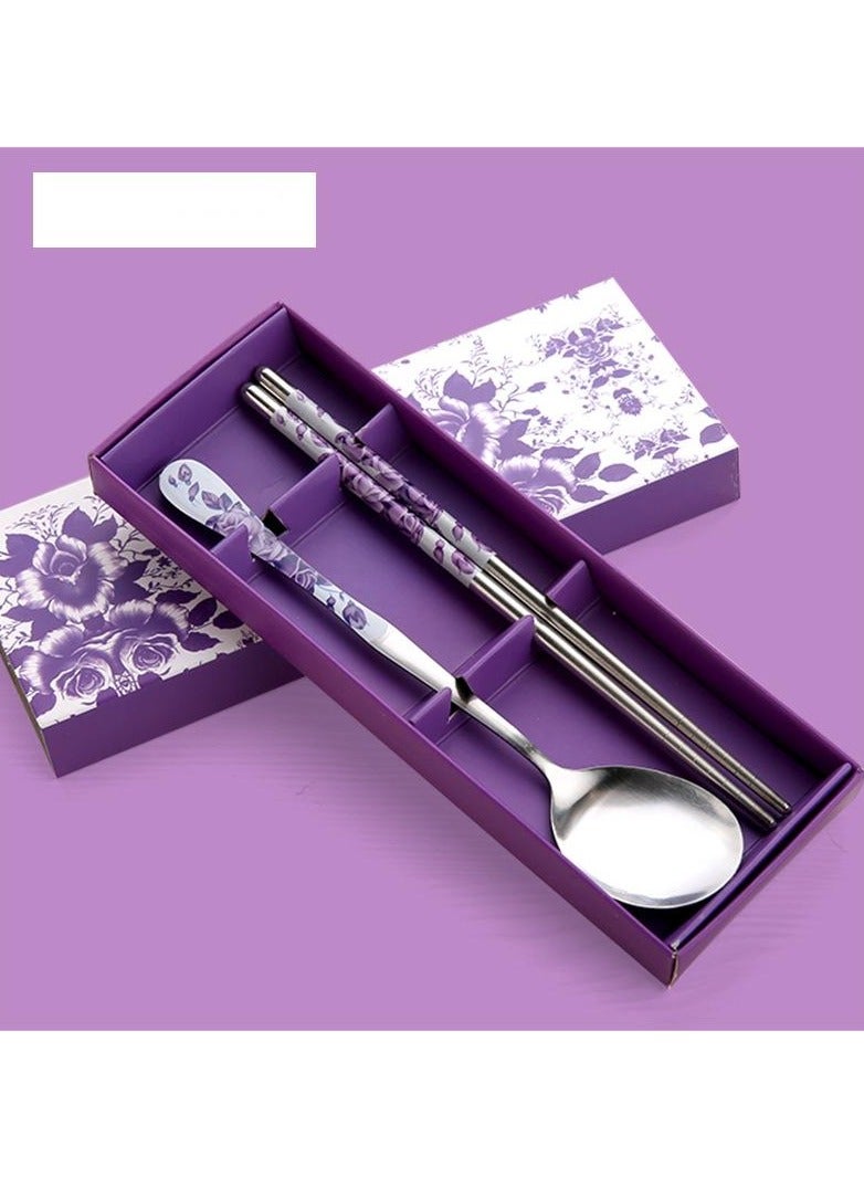 Smile 2-Piece Chopsticks And Spoon Set Silver