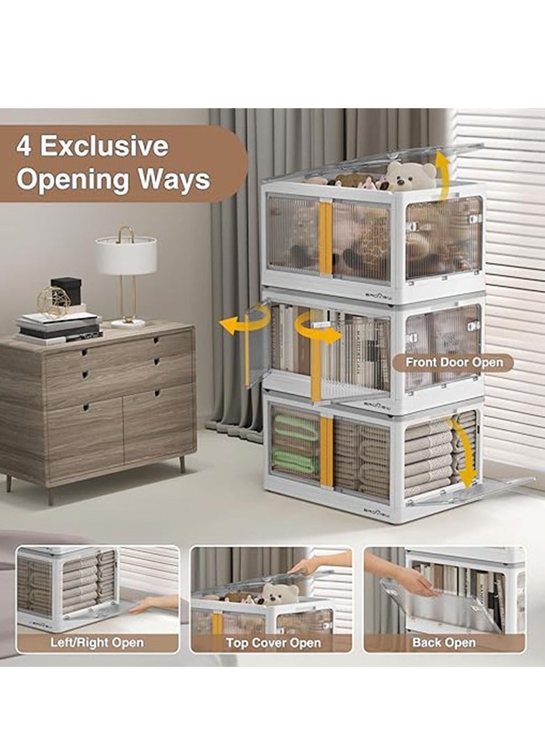 عربست خزانة تخزين، صناديق تخزين بلاستيكية قابلة للتكديس سعة 25 جالون مع أغطية لمنظمي الخزائن وأرفف التخزين، حاويات تخزين قابلة للطي صناديق تخزين لغرفة المعيشة والمطبخ وغرفة النوم - Image 3