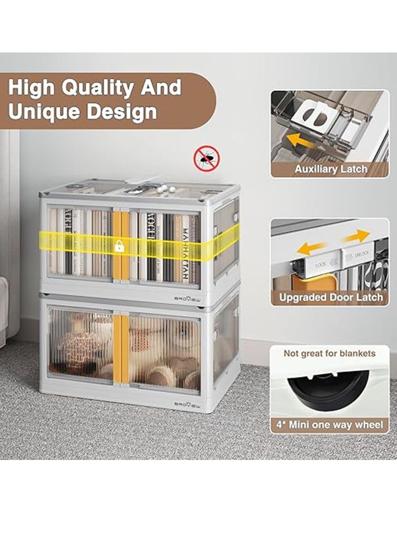 عربست خزانة تخزين، صناديق تخزين بلاستيكية قابلة للتكديس سعة 25 جالون مع أغطية لمنظمي الخزائن وأرفف التخزين، حاويات تخزين قابلة للطي صناديق تخزين لغرفة المعيشة والمطبخ وغرفة النوم - Image 4