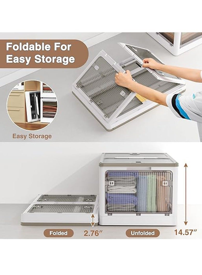 عربست خزانة تخزين، صناديق تخزين بلاستيكية قابلة للتكديس سعة 25 جالون مع أغطية لمنظمي الخزائن وأرفف التخزين، حاويات تخزين قابلة للطي صناديق تخزين لغرفة المعيشة والمطبخ وغرفة النوم - Image 5