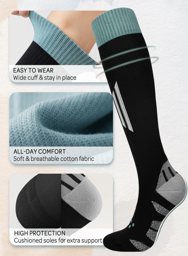 CTHH Thick Cotton Compression Socks for Women 8-15mmHg Cute Knee High Socks Support for Running, Travel, Nurse, Pregnancy, Black/Dark Grey, One size - Image 5