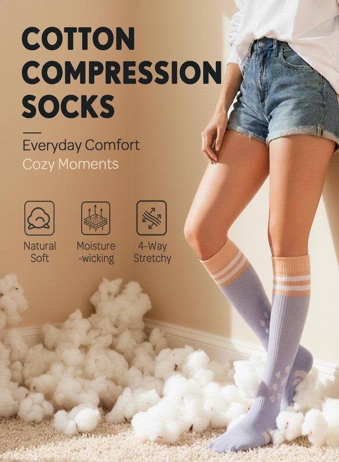 CTHH Thick Cotton Compression Socks for Women 8-15mmHg Cute Knee High Socks Support for Running, Travel, Nurse, Pregnancy, Black/Dark Grey, One size - Image 3