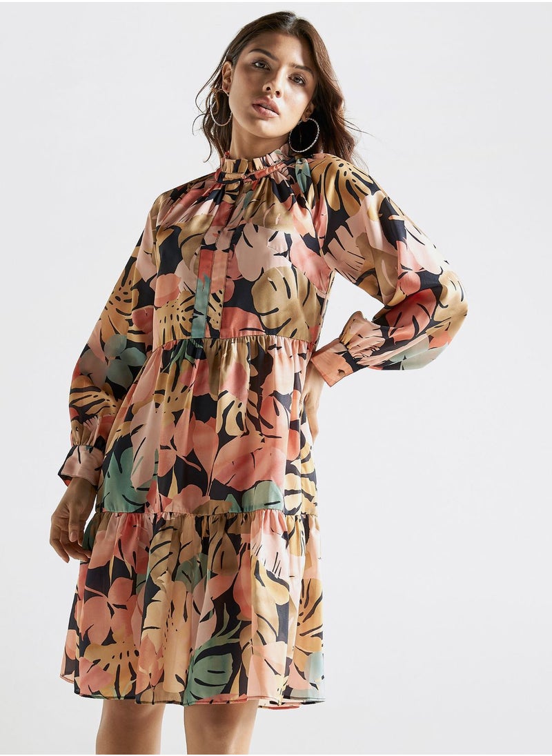 FAV - Floral Print High Neck Tiered Dress - Image 1