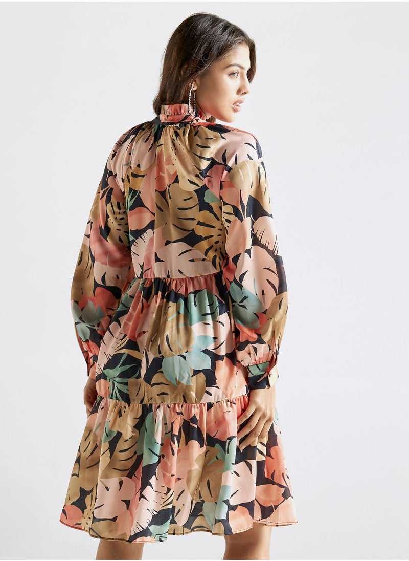 FAV - Floral Print High Neck Tiered Dress - Image 1