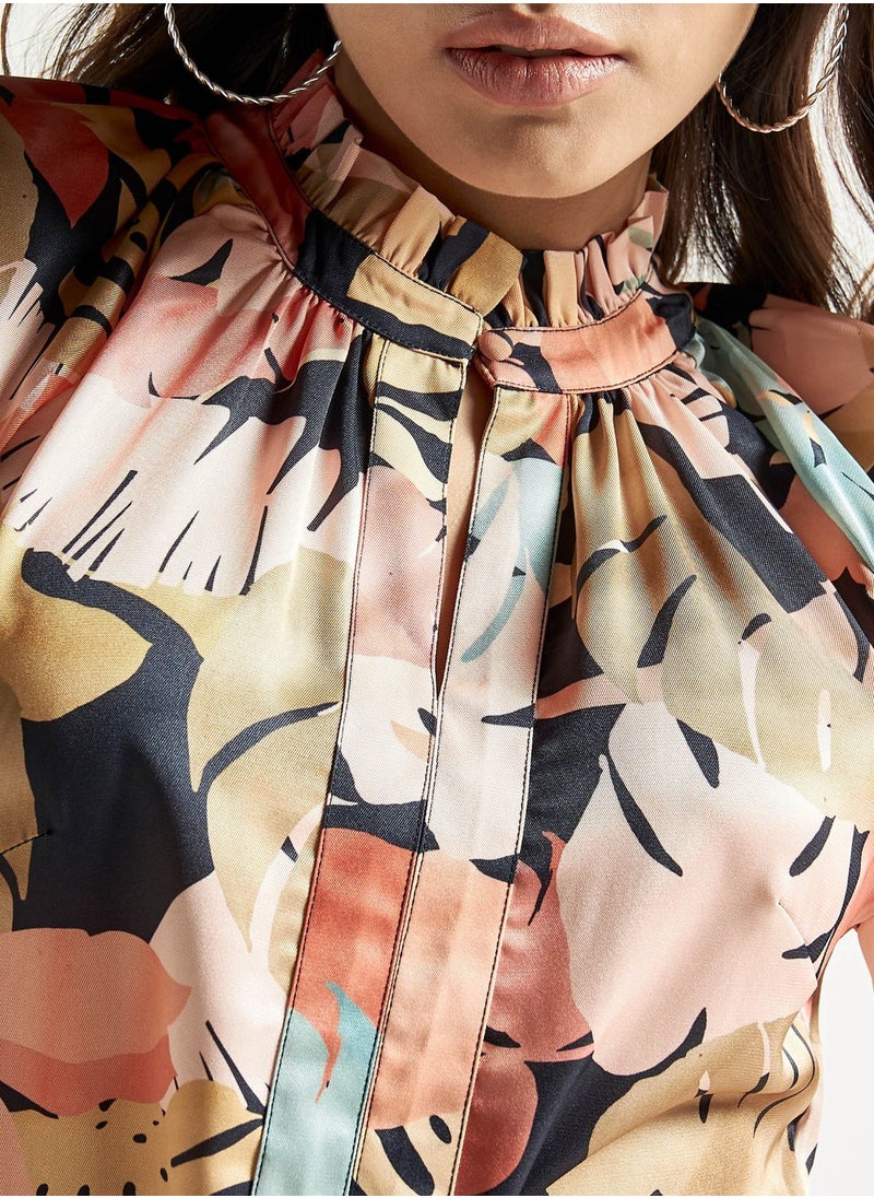 FAV - Floral Print High Neck Tiered Dress - Image 1