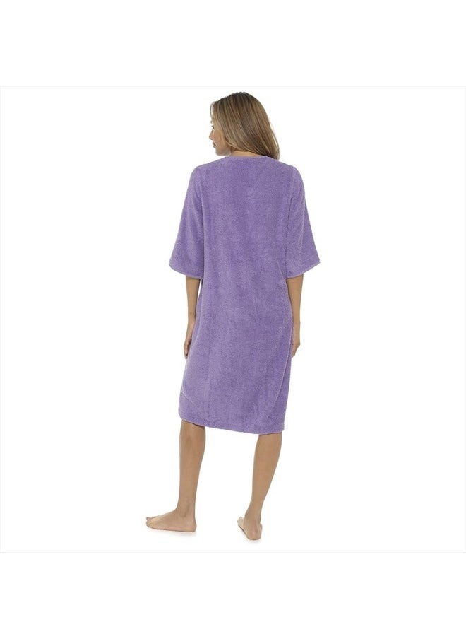 fashion_junction Ladies/Womens 100% Cotton Terry Towelling Zip Front Dressing Gown/Bathrobe/Housecoat (Lilac/Blue, Medium)  - Image 2