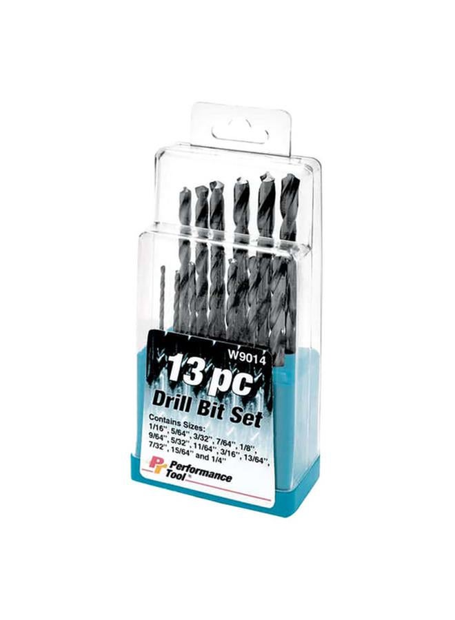 Performance Tool 13-Piece High-Speed Steel Drill Bit Set with Case Multicolor W9014