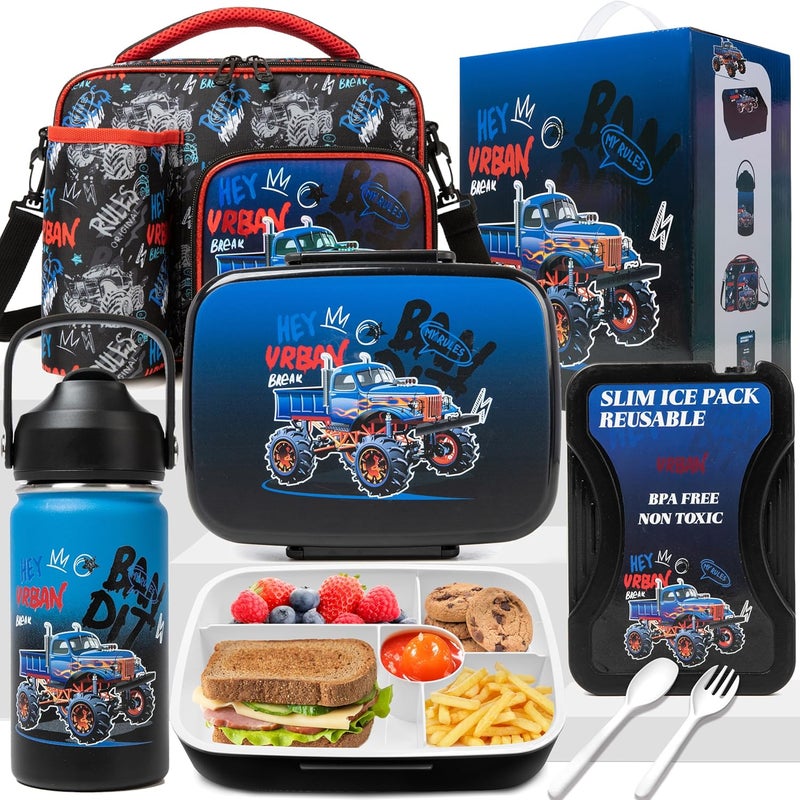 Oruiji Bento Box for Kids Lunch Box for Boys Bento Lunch Box for Kids Lunch Box Set with 5 Compartments Stainless Steel Water Bottle, Lunch Bag, Ice Pack Set Back to School Supplies - Image 1