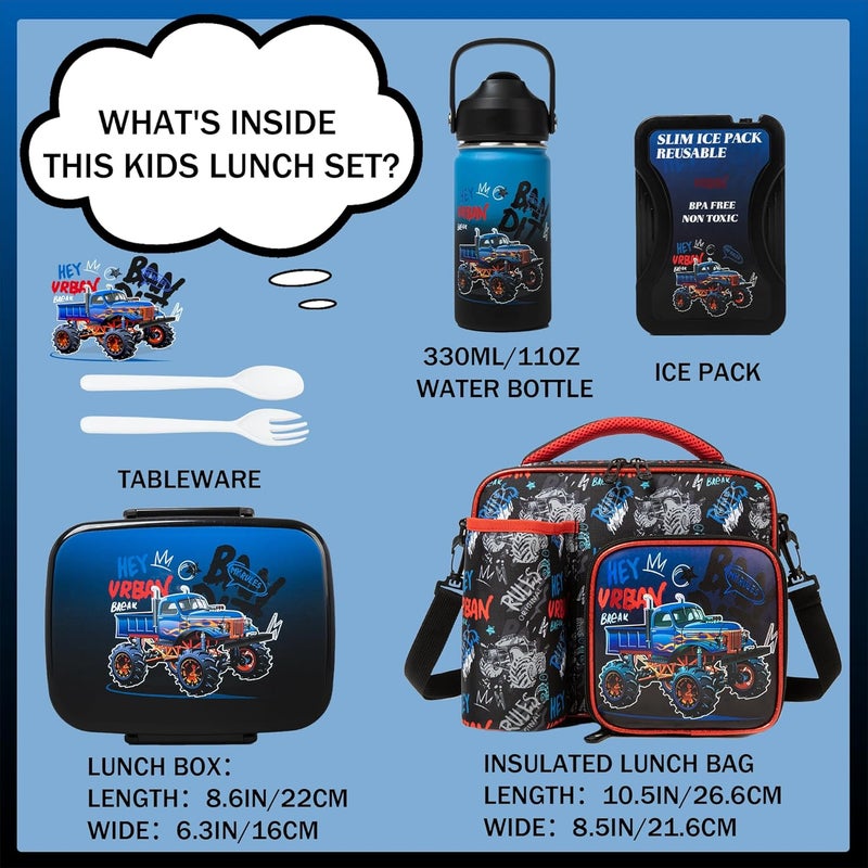 Oruiji Bento Box for Kids Lunch Box for Boys Bento Lunch Box for Kids Lunch Box Set with 5 Compartments Stainless Steel Water Bottle, Lunch Bag, Ice Pack Set Back to School Supplies - Image 2