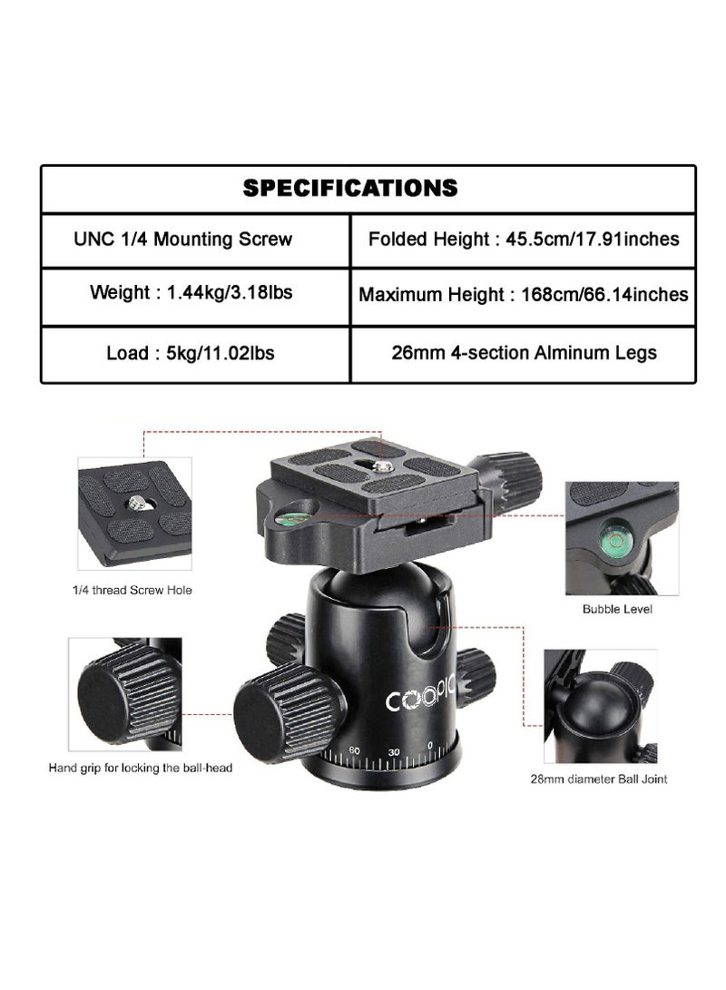Coopic T264 Portable Lightweight 2in1 Tripod and Monopod with Tripod bag and Mobile holder used for SLR DSLR Cameras Max Load 5kg  - Image 2
