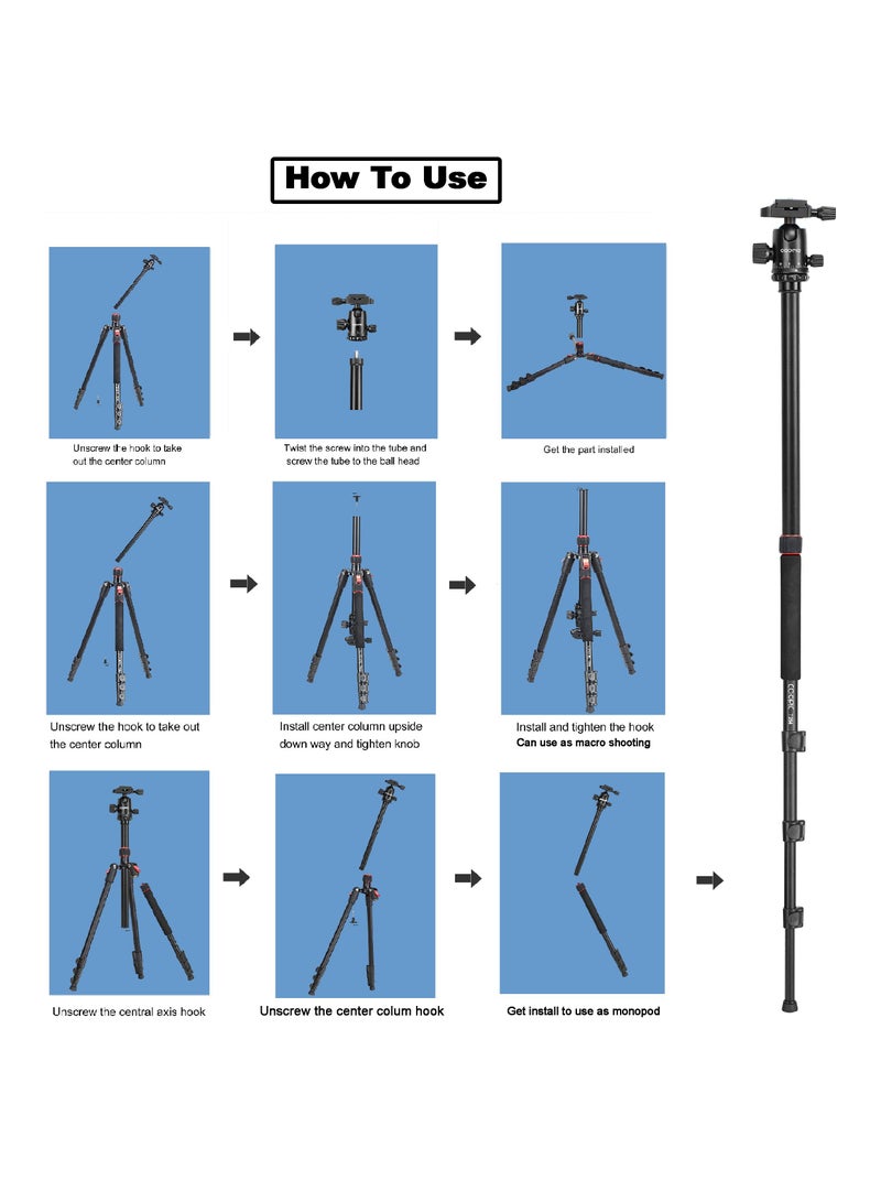Coopic T264 Portable Lightweight 2in1 Tripod and Monopod with Tripod bag and Mobile holder used for SLR DSLR Cameras Max Load 5kg  - Image 5