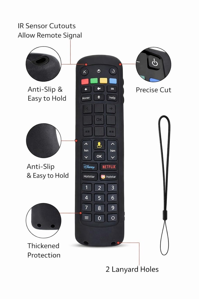 SUPREME E-COMMERCE Silicone TV Remote Cover 'Compatible with' Jio Tv Remote Protective Case with Lanyard (Black) [Remote NOT Included] - Image 2