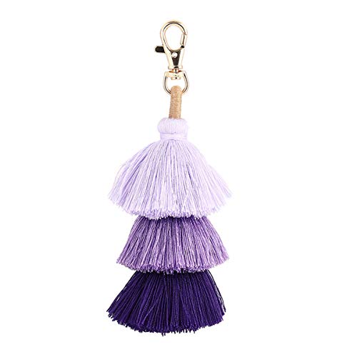 ZOONAI Women Colorful Tassels Charm Keychain Car Keyring Holder Bag Wallet Purse (Light Purple) - Image 1