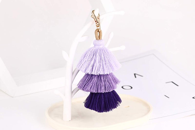 ZOONAI Women Colorful Tassels Charm Keychain Car Keyring Holder Bag Wallet Purse (Light Purple) - Image 2