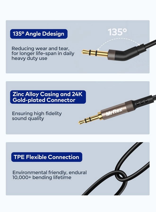 Mr Rex 2.5mm to 3.5mm Aux Cable Compatible with Bose Quietcomfort QC35 QC25 SounTrue, JBL E55BT E45BT E65BTNC, AKG Y55 Y50 Headphone 2-Pack, 5FT Black - Image 3
