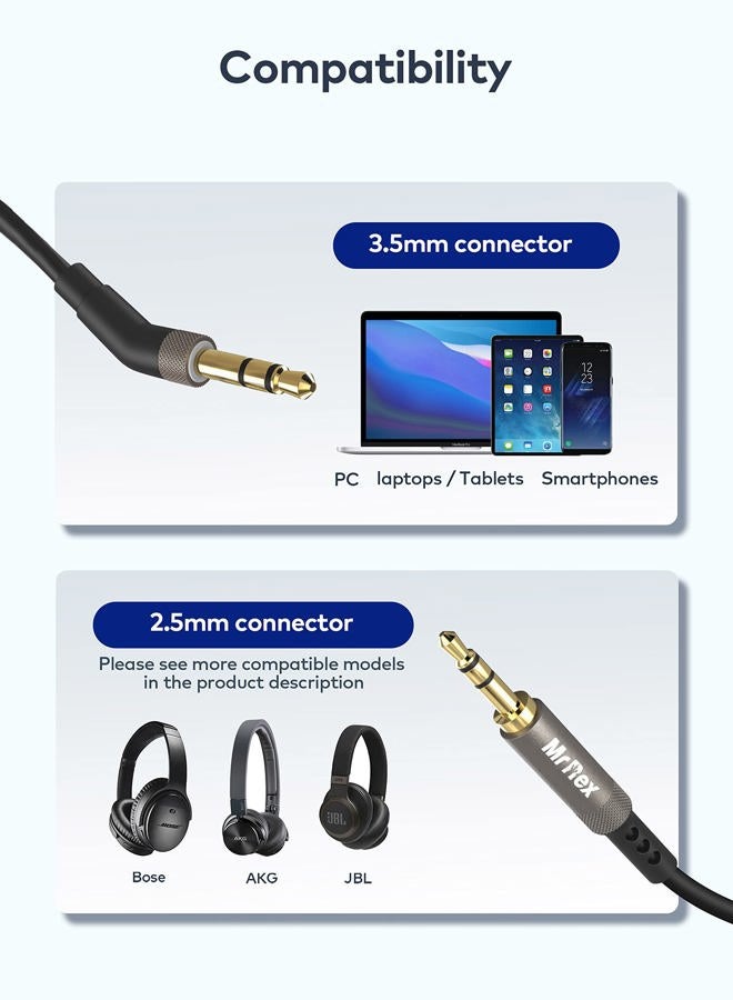 Mr Rex 2.5mm to 3.5mm Aux Cable Compatible with Bose Quietcomfort QC35 QC25 SounTrue, JBL E55BT E45BT E65BTNC, AKG Y55 Y50 Headphone 2-Pack, 5FT Black - Image 2