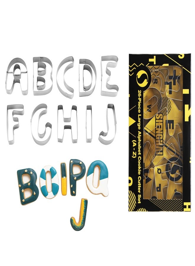 RUNHUAPPY Alphabet Letter Cookie Cutter Set (A - Z)- 26 Pcs Large Stainless Steel Letters Fondant Cutter Set Biscuit Dough Mold Tools for Birthday, Christmas, New Year and Holiday Party Decorations (Gift Box) - Image 1