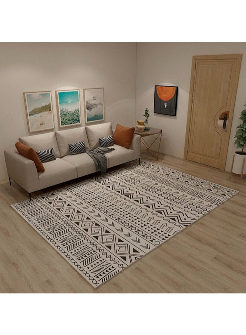 Aralifes Printed Floor Carpet Polypropylene Off White/Black 140x200cm  - Image 3