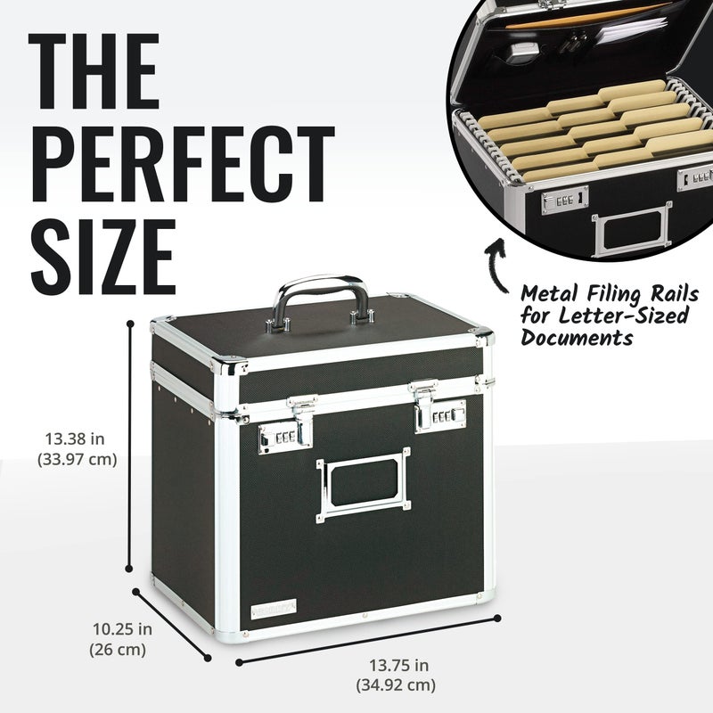 Vaultz Locking File Organizer Box - 13.5 x 13.25 x 10.5 Inch Large, Portable Locking Storage Box for Filing Letters & Documents w/Combination Lock, Black - Image 4