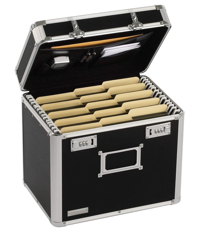 Vaultz Locking File Organizer Box - 13.5 x 13.25 x 10.5 Inch Large, Portable Locking Storage Box for Filing Letters & Documents w/Combination Lock, Black - Image 1