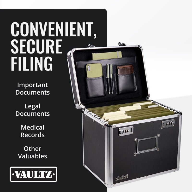 Vaultz Locking File Organizer Box - 13.5 x 13.25 x 10.5 Inch Large, Portable Locking Storage Box for Filing Letters & Documents w/Combination Lock, Black - Image 3