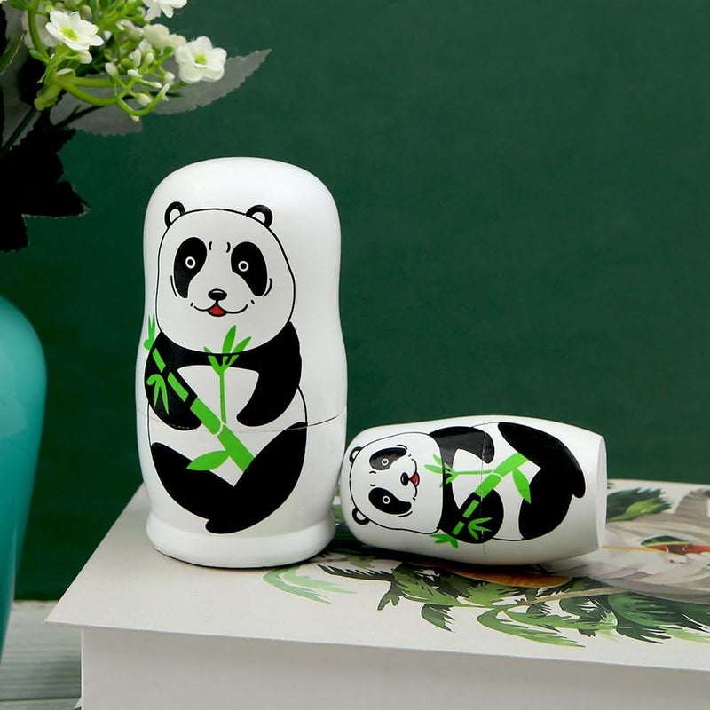 Winterworm 5 Pieces Panda with Bamboo Nesting Dolls Black and White Panda Wooden Matryoshka Dolls Animal Russian Nesting Doll Kids Boys Girls Stacking Toy Gift for Baby Shower Christmas Birthday  - Image 5