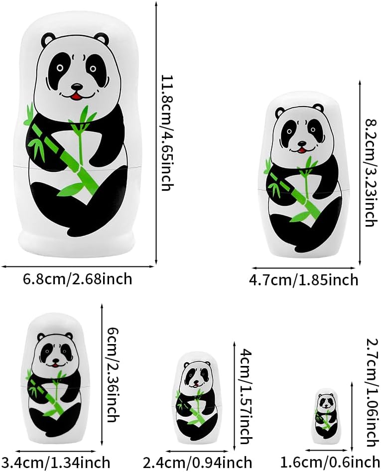 Winterworm 5 Pieces Panda with Bamboo Nesting Dolls Black and White Panda Wooden Matryoshka Dolls Animal Russian Nesting Doll Kids Boys Girls Stacking Toy Gift for Baby Shower Christmas Birthday  - Image 2