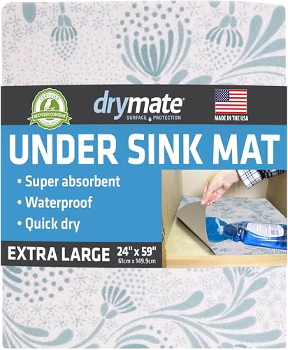 Drymate Premium XL Under Sink Mat Waterproof Cabinet Protection Mats for Kitchen  Bathroom Absorbent Shelf Liners SlipResistant NonAdhesive Machine Washable USA Made24x59Light Blue