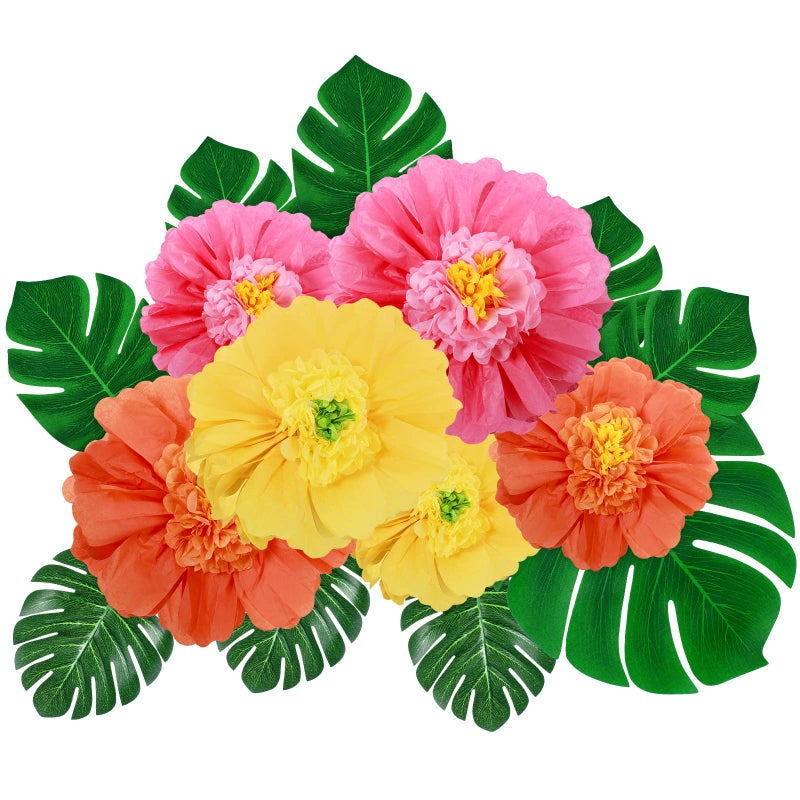 Canlierr 40 Pack Tropical Party Decorations Supplies Large Tissue Paper Hibiscus Flowers Faux Palm Leaves Set for Hawaiian Luau Safari Mexican Fiesta Birthday Parties