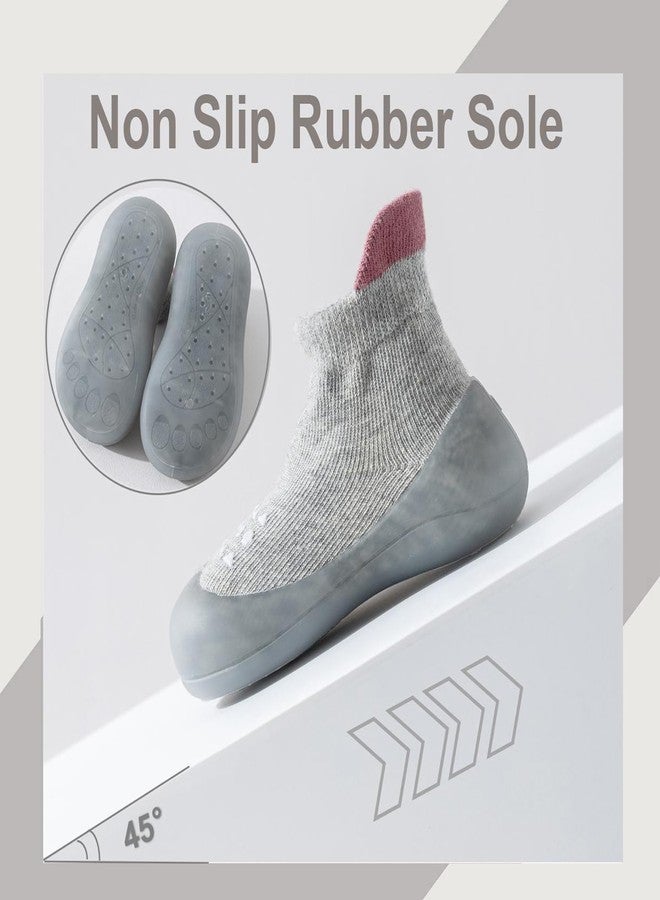 Hstyle Baby Sock Shoes Toddler Walking Shoes Infant Non-Slip Slippers Soft Rubber Sole Sneakers for Baby Boys Girls 12-18 Months Grey - Image 3