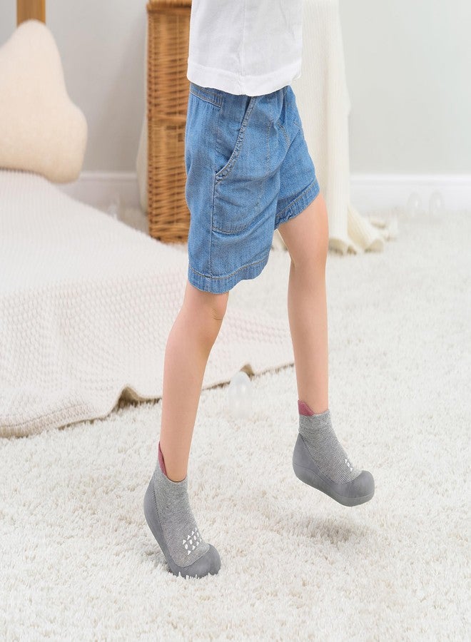 Hstyle Baby Sock Shoes Toddler Walking Shoes Infant Non-Slip Slippers Soft Rubber Sole Sneakers for Baby Boys Girls 12-18 Months Grey - Image 2