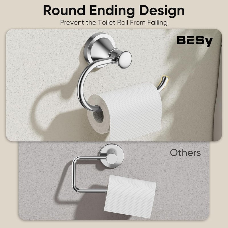 BESy Polished Chrome Toilet Tissue Paper Holder Polished Chrome Bathroom Accessories Toilet roll Paper Hanger, Wall Mounted, Rustproof - Image 3