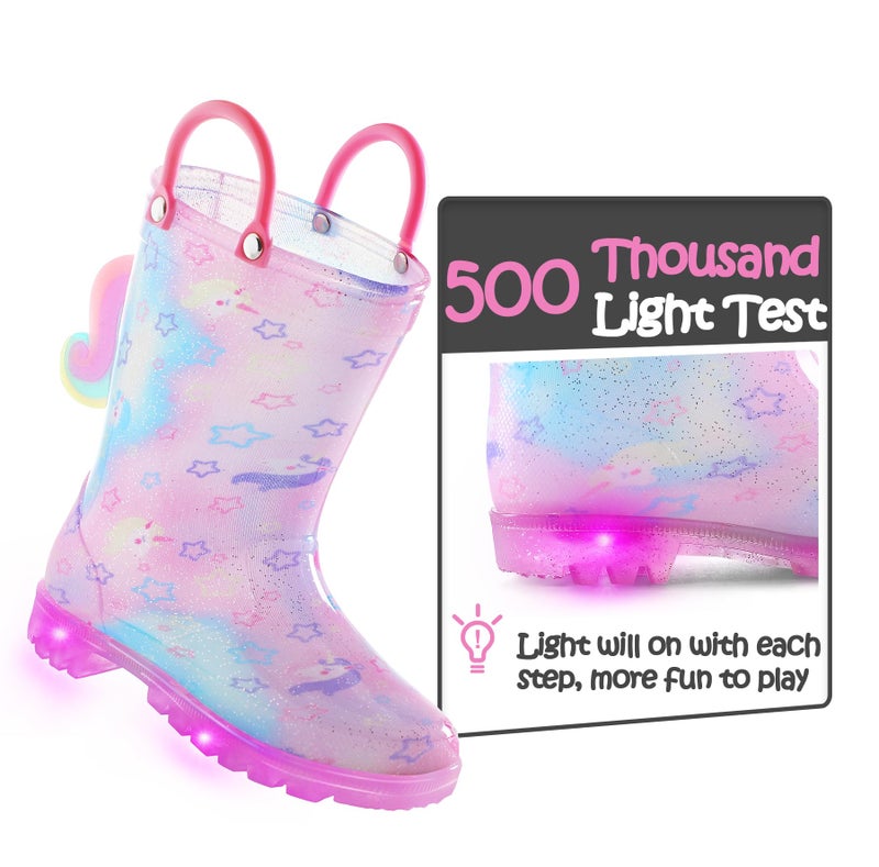 K KomForme Toddler Light Up Rain Boots for Girls Boys Waterproof Rain Boots with Handles Outdoors - Image 3