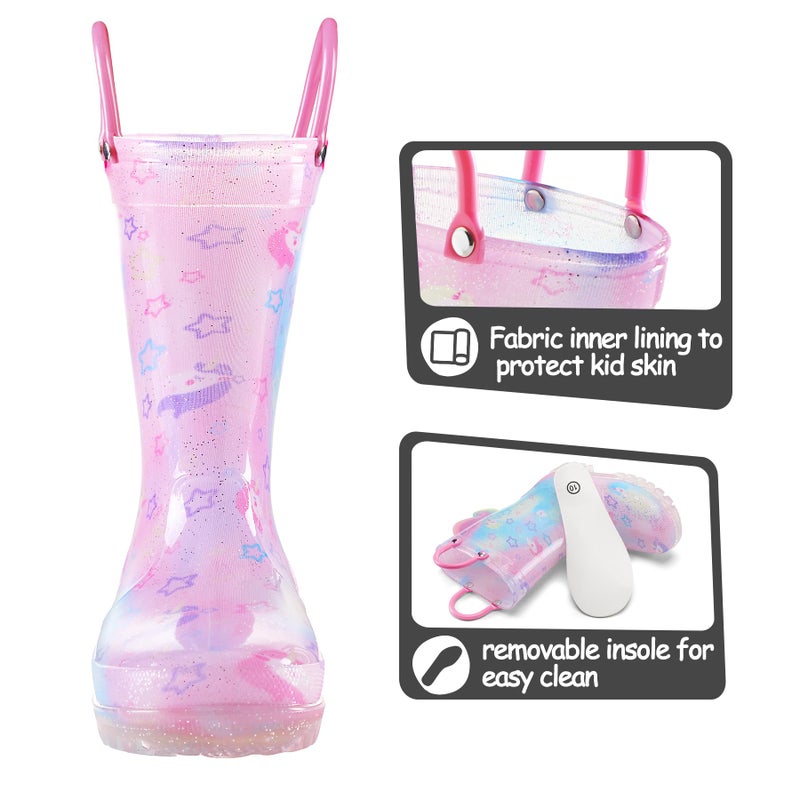 K KomForme Toddler Light Up Rain Boots for Girls Boys Waterproof Rain Boots with Handles Outdoors - Image 5