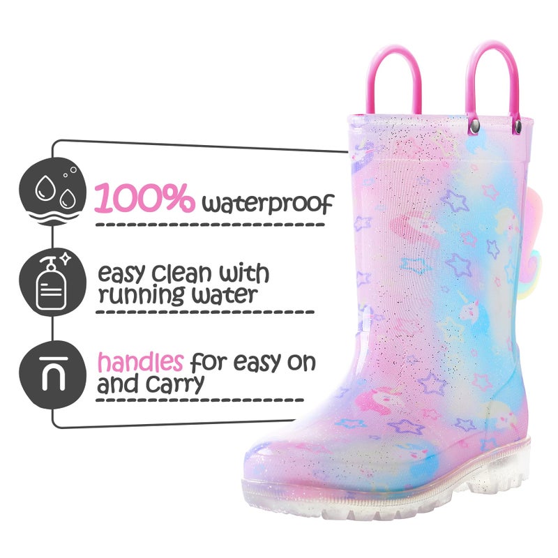 K KomForme Toddler Light Up Rain Boots for Girls Boys Waterproof Rain Boots with Handles Outdoors - Image 2