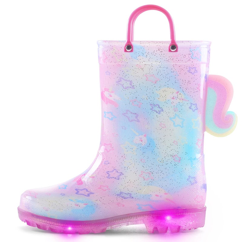 K KomForme Toddler Light Up Rain Boots for Girls Boys Waterproof Rain Boots with Handles Outdoors - Image 1