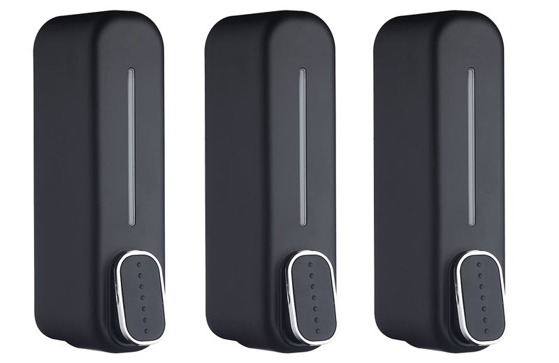 Bath Guru Multi Purpose ABS Wall Mounted Plastic Soap Dispenser/Shampoo Sanitizer Conditioner Lotion Gel Dispenser for Bathroom Kitchen 350 Ml (3, Slim Black) - Image 1