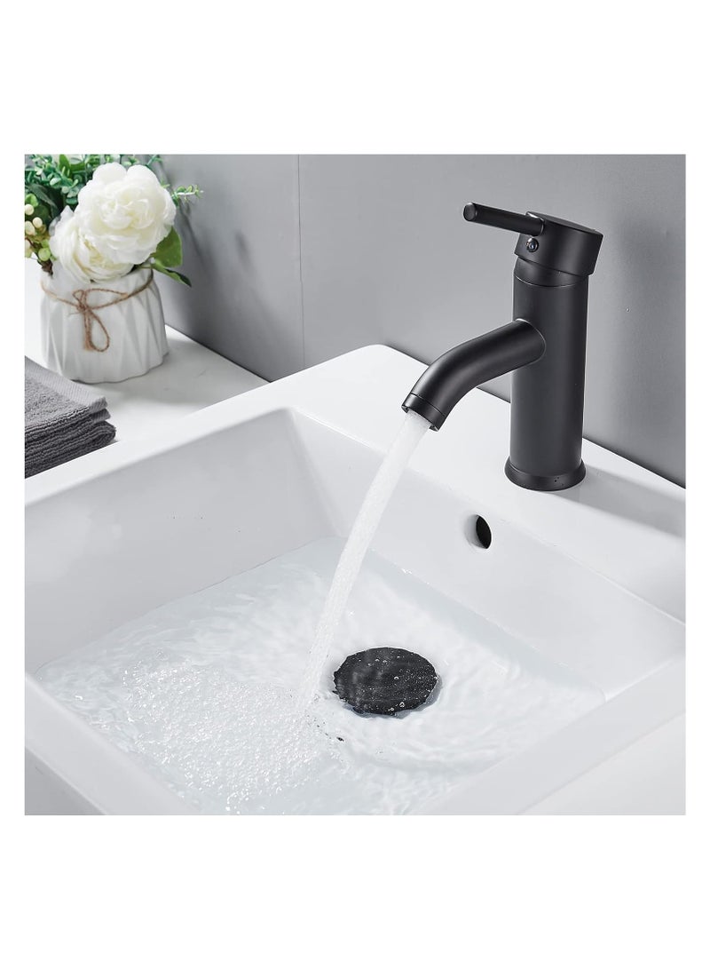 Bukela Black Bathroom Faucet, Single Hole Bathroom Sink Faucet, Matte Black Single Handle Vanity Basin Faucet Modern Farmhouse RV Bathroom Faucet with Pop-up Drain for 1 Hole or 3 Holes (Black, Short) - Image 3
